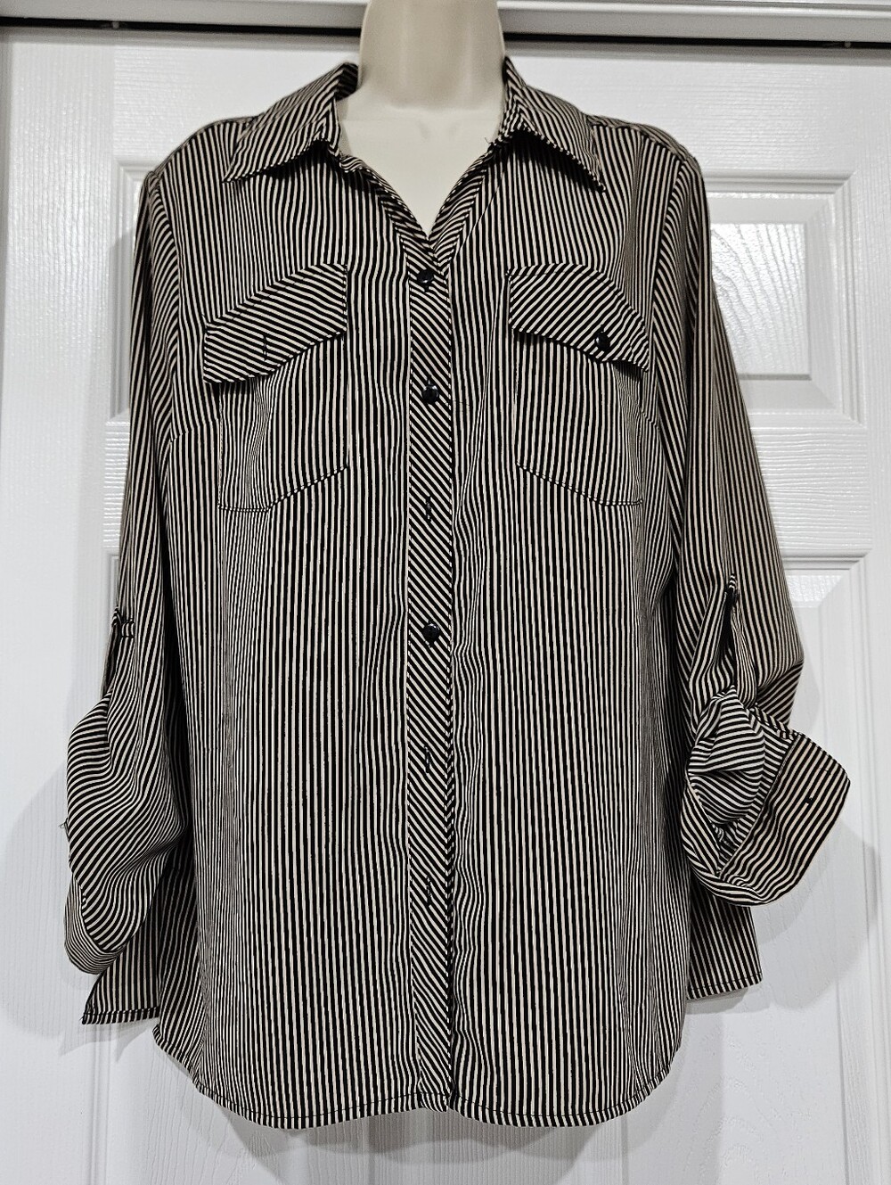Striped Black and White Womens Button-Up Shirt